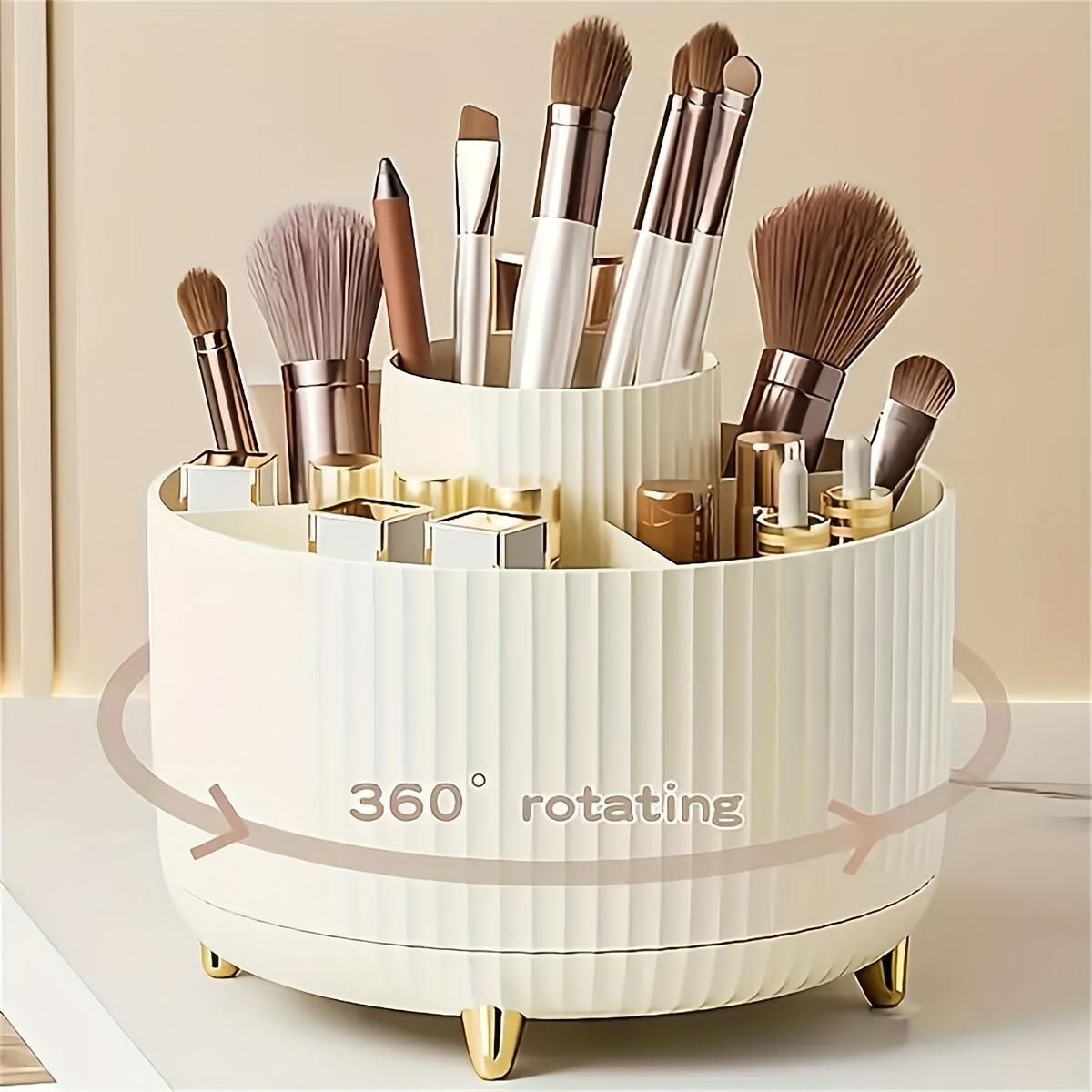 

360Rotating Makeup Organizer 1pc Plastic Storage 5 Compartments Multi Functional Holder Brushes Lipsticks Stationery Durable кремовый