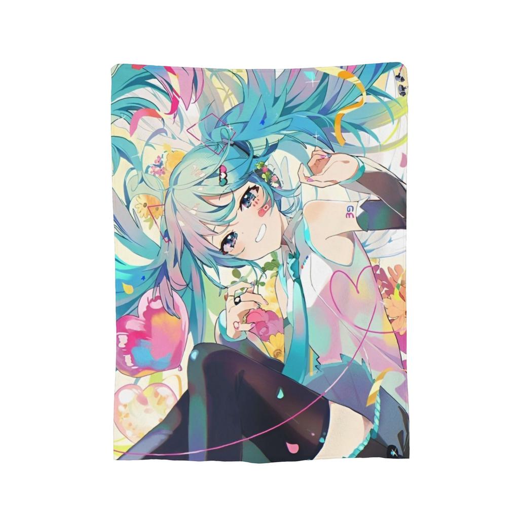 Cute Hatsunes Mikus Anime Style Plush Blanket Novelty Throw Blanket for Home 200x150cm Plush Thin Quilt,
