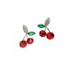 Green Leaf Red Cherry Stud Earrings for Women Earring Jewelry Gift