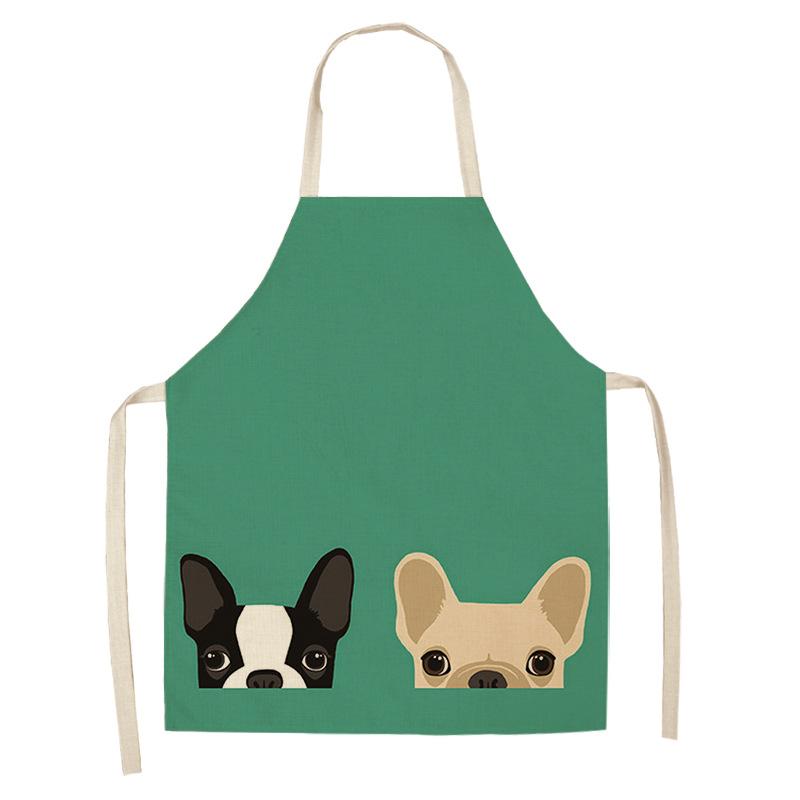 1 Stück niedliche Cartoon-Hundekatze bedruckte Küchenschürzen aus Baumwolle und Leinen für Zuhause, Küche, Backen, Café, Reinigungszubehör