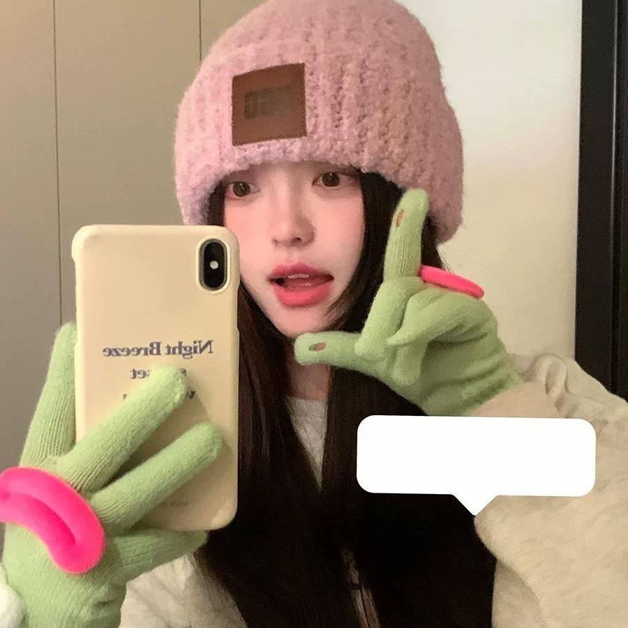Gloves for Women In Winter  New Cute  Funny Ugly  Cute  Warm and Velvet Knitted Gloves for Cycling In Winter Cold and Cold