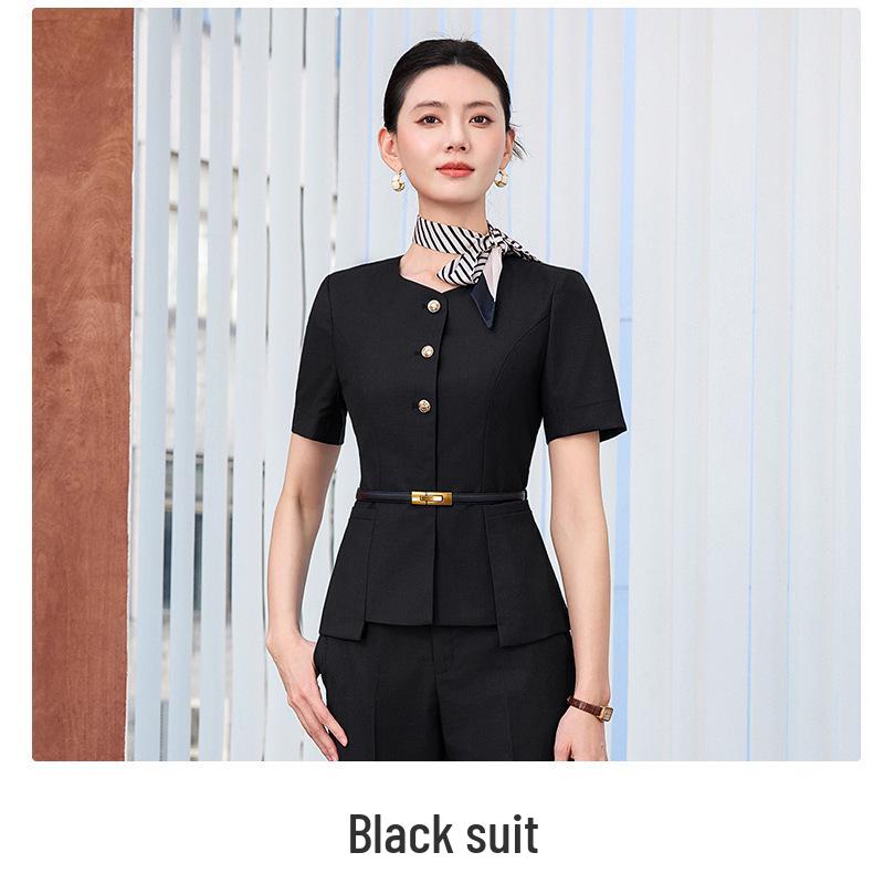 

Elegant Women s Summer Short Sleeve Suit Set for Professional Workwear in Hotels, Salons, and Jewelry Stores XXL
