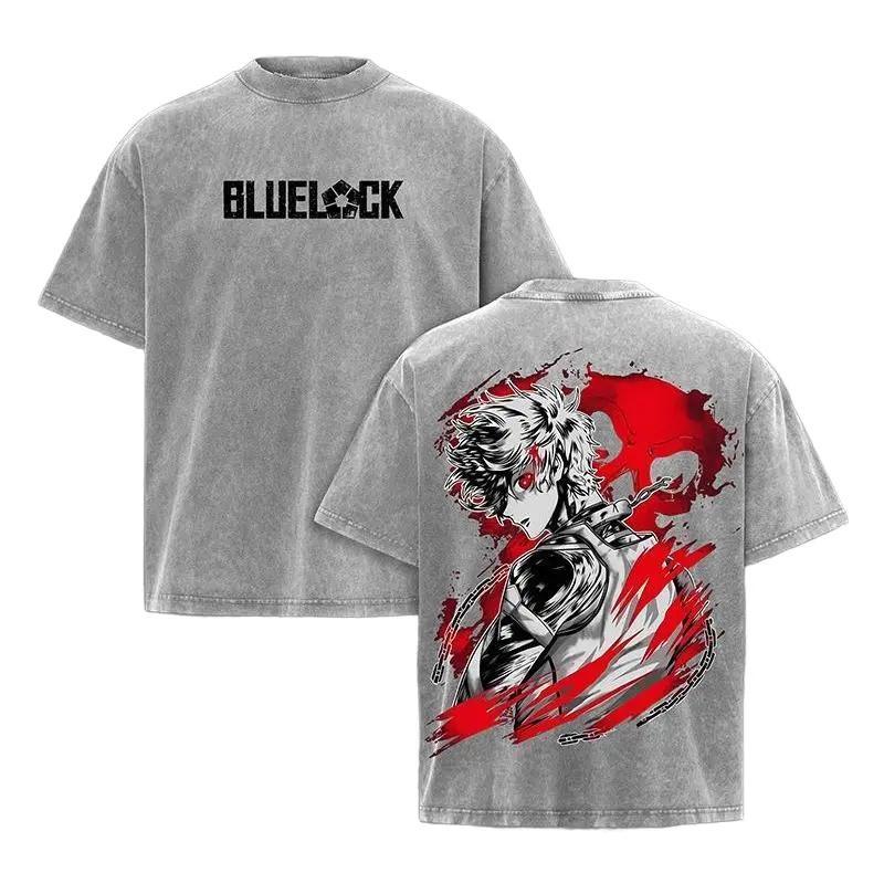 Anime BLUE LOCK Nagi Seishiro T-shirt Manga Vintage Washed Oversized Top Clothes Men's Clothing High Quality Pure Cotton T Shirt