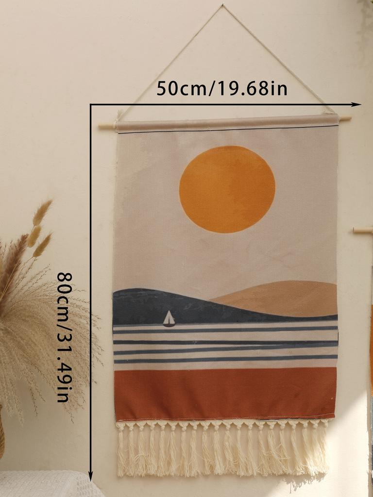 Boho Macrame Wall Tapestry Mountain Sunrise And Sunset Home Decoration Tapestry Wall Hanging Room Decors Aesthetic Wall Decor