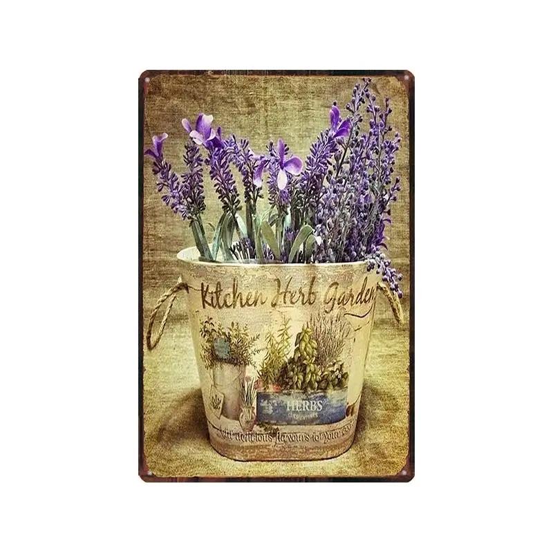 Trädgård Lavendel Metallplåtskyltar Plåt Lila Blomma Bondgård Plakett Väggkonst Hem Vintage Kaffeklubb Dekoration Vängåva