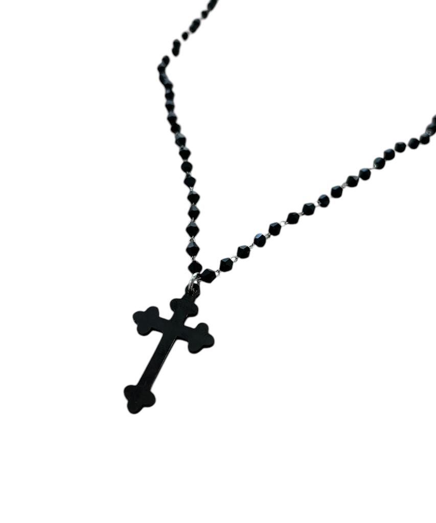 Sk8Er Rock Black Cross Beads Chain Necklace