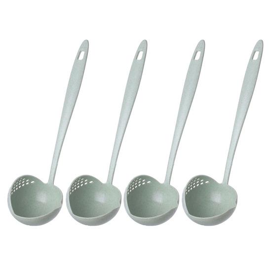 4 Stück 2-in-1 Schaumlöffel mit langem Griff Weizensuppenlöffel mit Sieb Haushalts-Ablöffel zum Abtropfen und Servieren