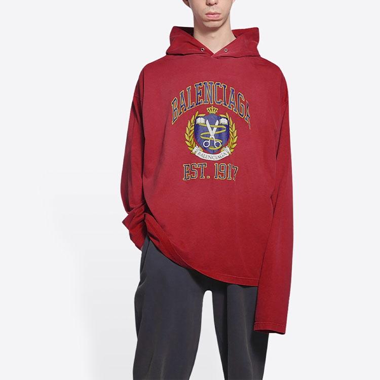 Balenciaga Est. 1917 College Logo Print Hoodie 'Red' Men's 674685TLV896163