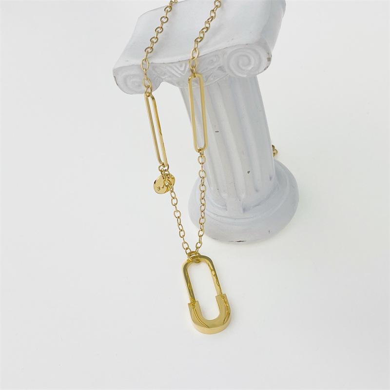 Hollow Rectangular Paperclip Long Necklace for Women - Elegant European & American Fashion, Fade-Resistant, Sweater Chain Style.