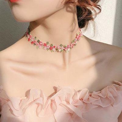 Women Vintage Embroidery Romantic Sweet Choker Chain Jewelry Flower Necklace Clavicle Chain