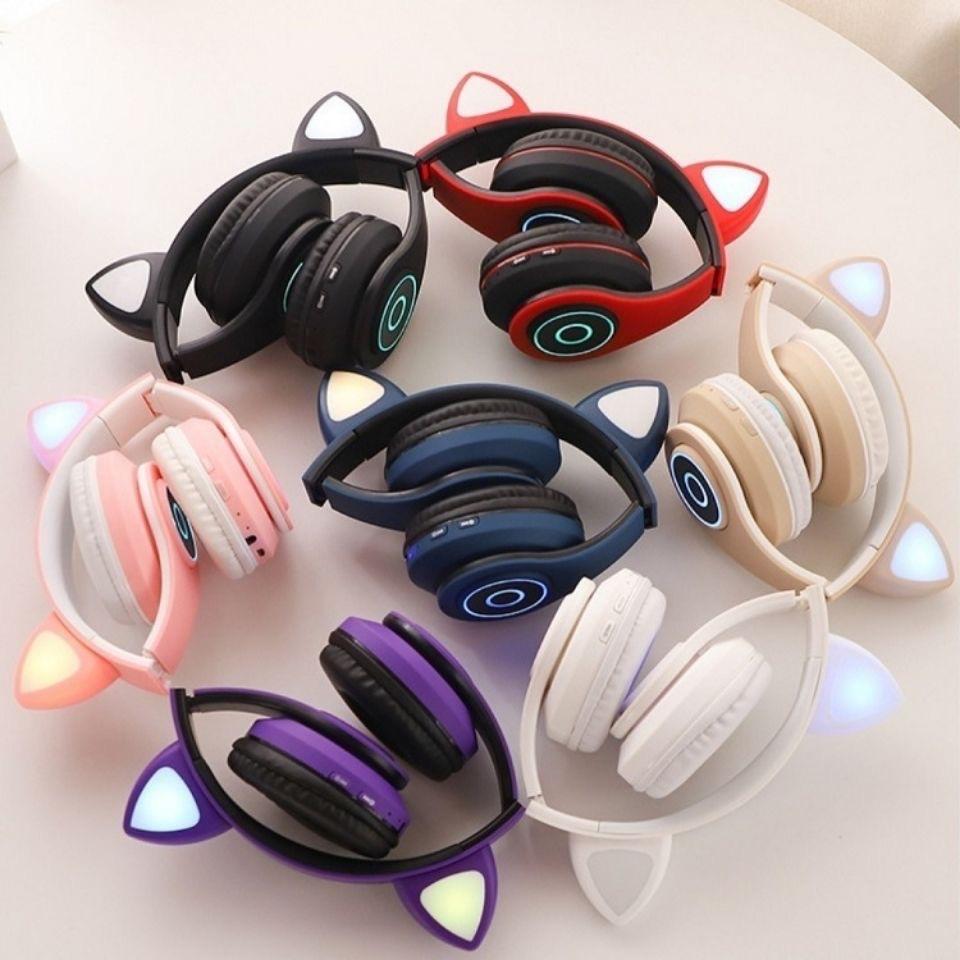 Katzenohr-Bluetooth-Headset, faltbar, leuchtend, Stereo-Audio-Headset, Spiel-Headset