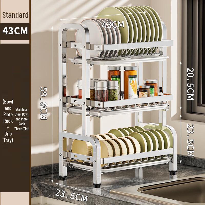 Multi-functional 3-Tier Stainless Steel Dish Drying Rack