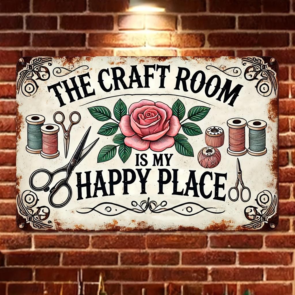 Vintage Metal Sign "The Craft Room is My Happy Place" Decorative Vintage Wall Art for Home Cafe Bar Restaurant Supermarket