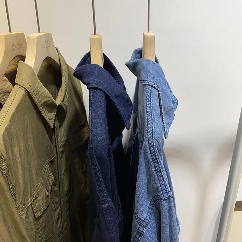 Women's Fall Korean-Style Plus Size Polo Collar Long-Sleeve Causal Mid-Length Denim Shirt