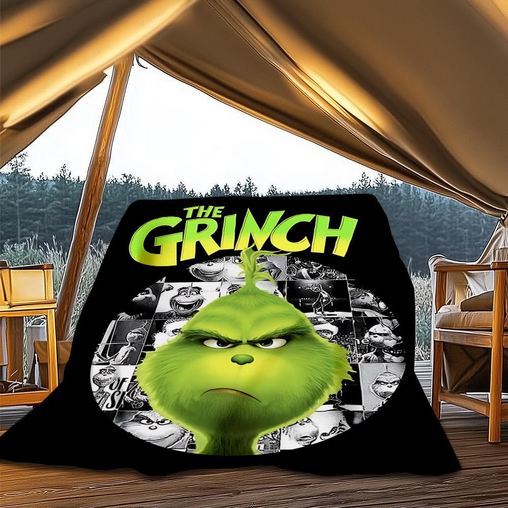 1pc Grinch, Movie Poster Outdoor Flannel Blanket, Lightweight Warm Cozy for Travel Camping Office Soft Polyester Fabric