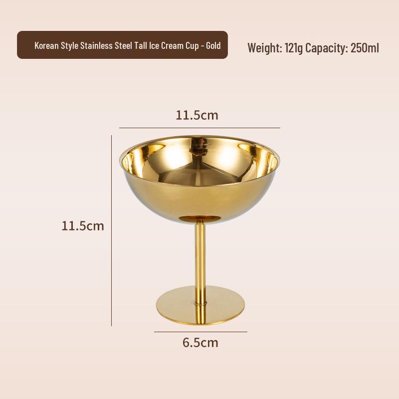 Korean Style 304 Stainless Steel Ice Cream Cup – Tall Stem Champagne Dessert Bowl
