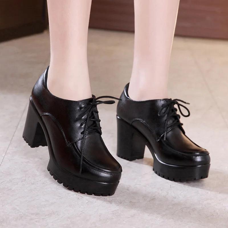 8cm Small Size 32-43 British Style Deep Mouth Thick Platform Shoes Women Oxfords Fall 2025 Block High Heels Shoes Office Dress