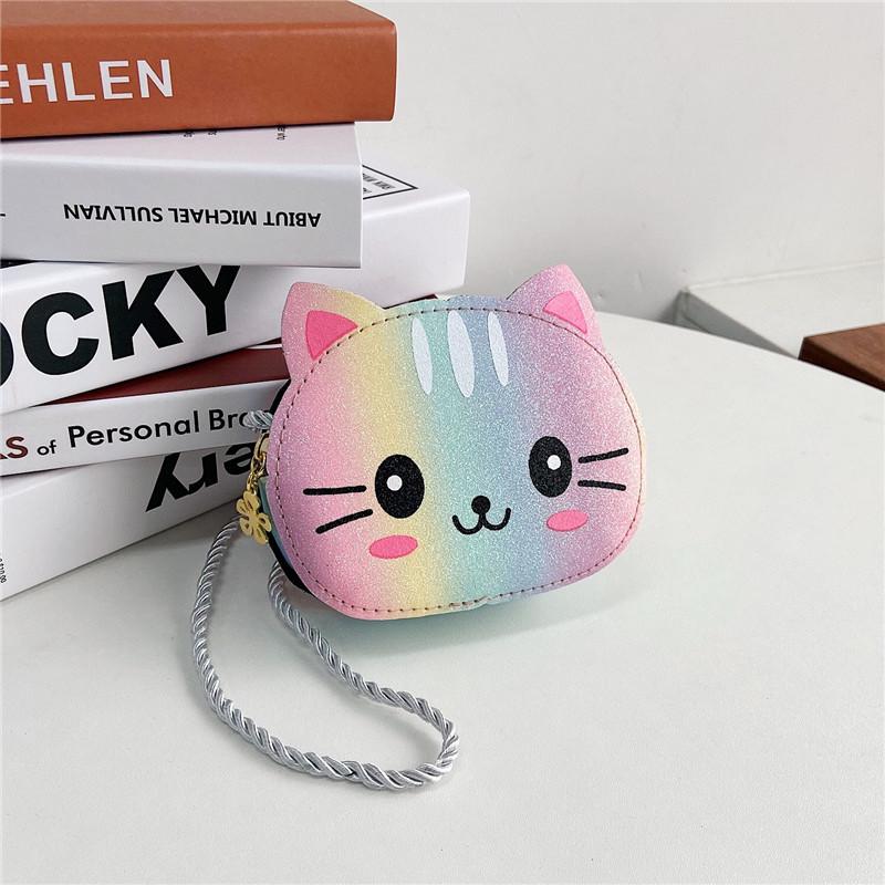 Adorable Cartoon Cat Pu Leather Mini Shoulder Bag For Kids Animal Print