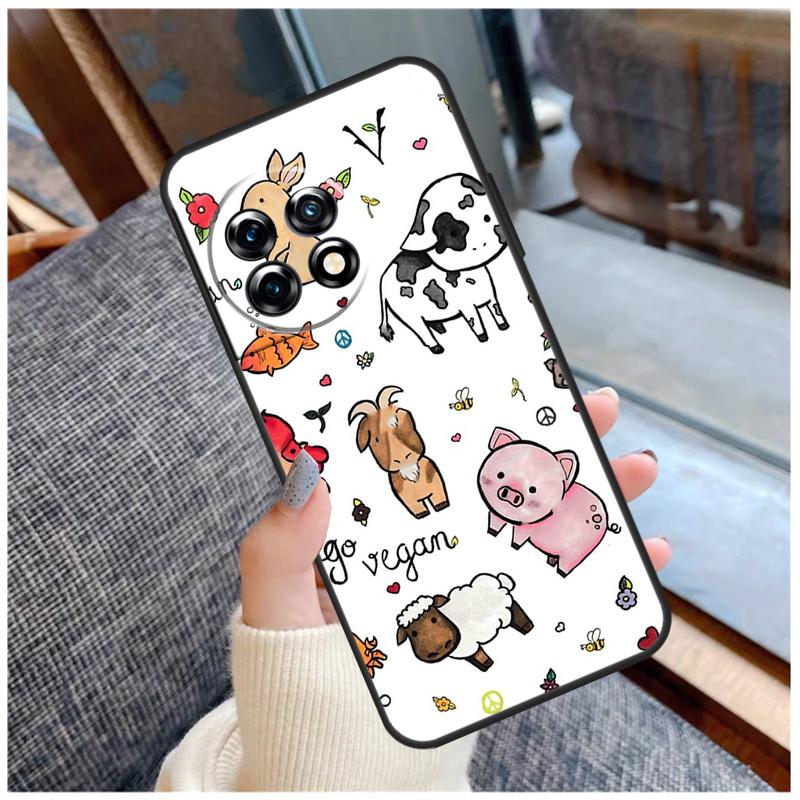 Vegan Pattern Case For OnePlus 13 15 13R 13T 12 12R 11 9 10 Pro 10T 8T Nord 5 CE 2 3 4 Lite N20 N30 Coque