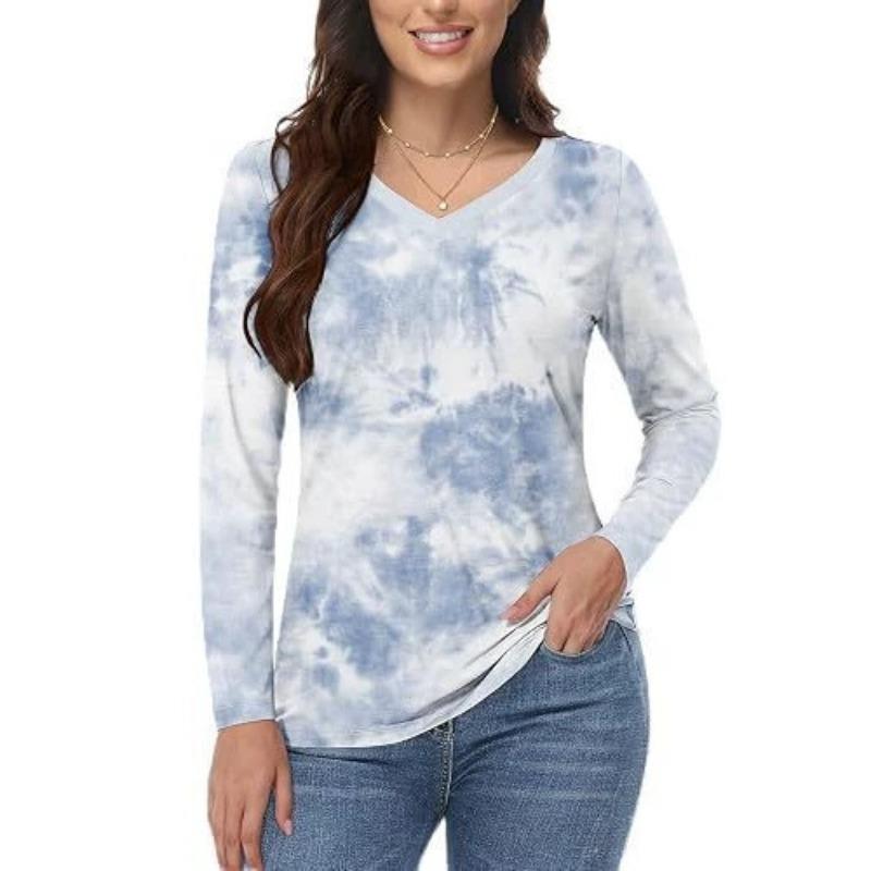 Damen 3D-Druck V-Ausschnitt Langarm T-Shirt Mode Vielseitig Trend Atmungsaktiv Lässig