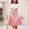 Women Plus Size Round Neck Long Sleeve Swing Midi Dress Space Galaxy Golden Textured Heart Print High Waist Dress