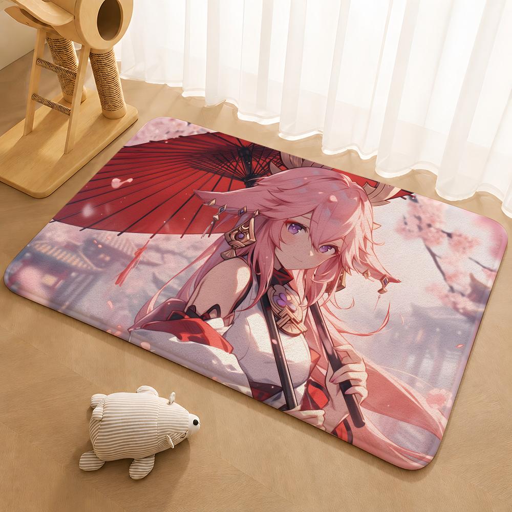 Genshin Impact Yae Miko Floor Mat Floor Mat Soft Flannel Non-Slip Door  Rug for Living Room