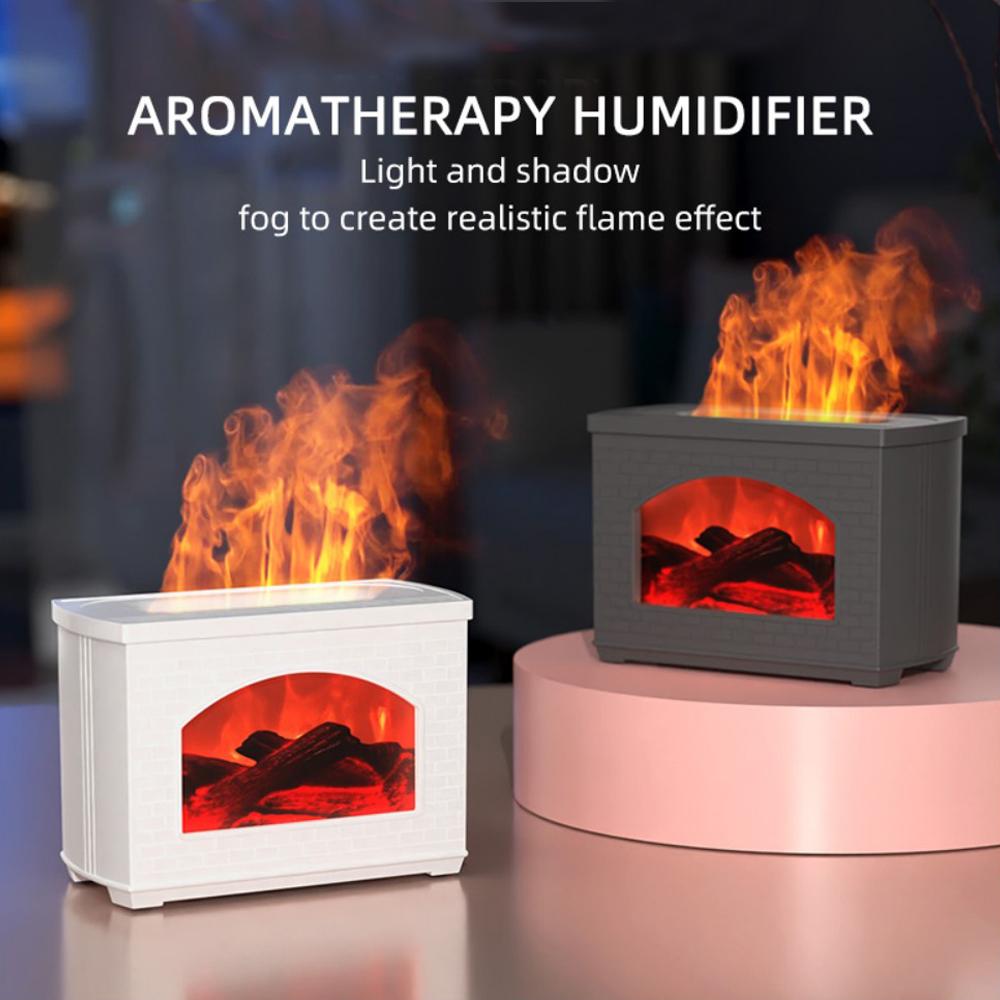 Fireplace Flame Night Lights with Air Humidifier Colourful Flame LED Light USB Essential Oil Aromatherapy Diffuser Creative Gift