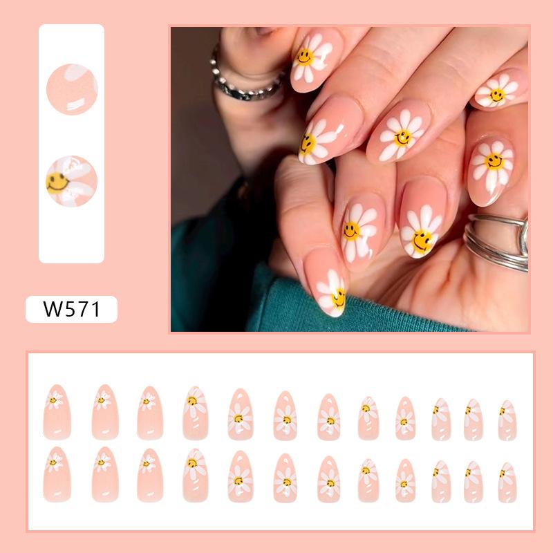 Summer Colorful Fresh And Cute Flowers European And American Fake Nails Solid Color Matte Nail Art Pieces Fashion Wear Nail