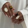 Vintage Stainless Steel Rings For Women Gold Plated Chunky Resin Tiger Eye Stone Irregular Finger Ring French Statement Jewelry