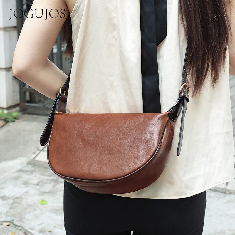 JOGUJOS vegetable tanned leather women's dumpling bag retro leather messenger bag casual versatile women's shoulder bag