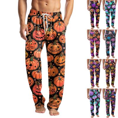 Pantaloni casual cu buzunar, tricotati pentru bărbați, cu imprimeu de Halloween, pantaloni de pijama