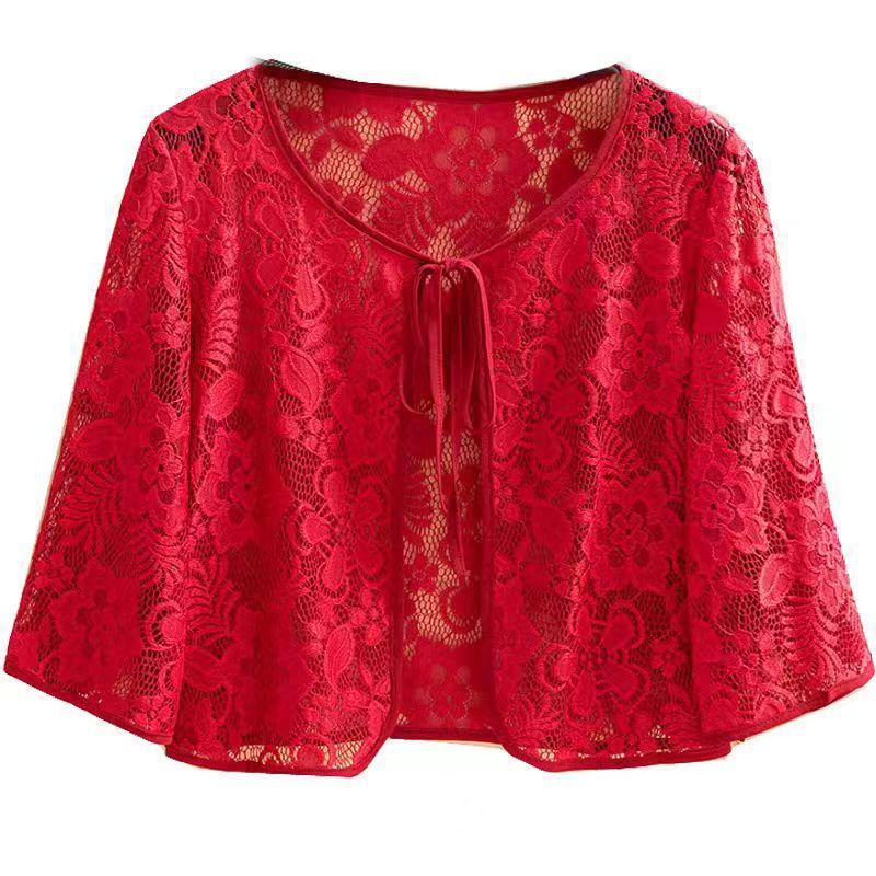 Summer Lightweight Lace Tie-Up Bow Cardigan Shawlette Jacket