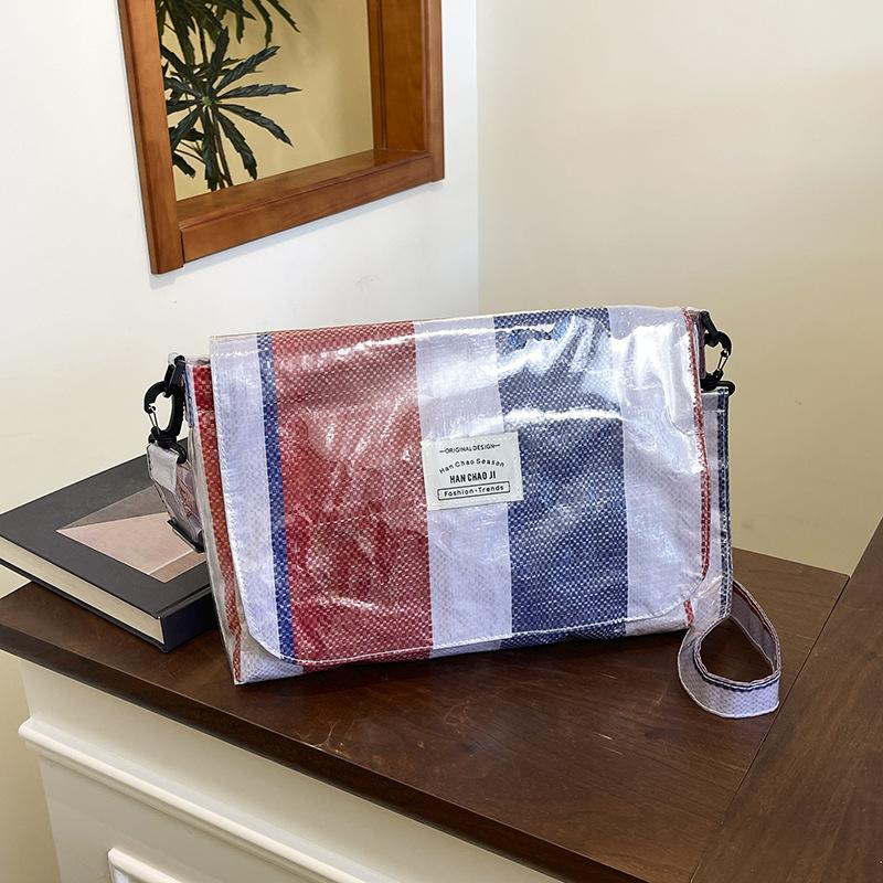 

Тенденция личности повседневная простая текстура большая вместимость сумка 2025 лето новая иностранный стиль женская на плечо мессенджер синий