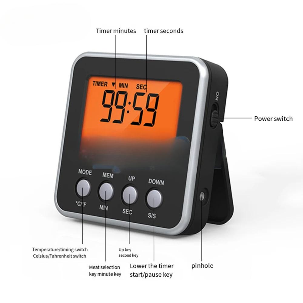 Digital Oven Thermometer Kitchen Meat Thermometeer Fahrenheit Celsius Conversion Countdown/Timer LCD Backlight BBQ Thermometer