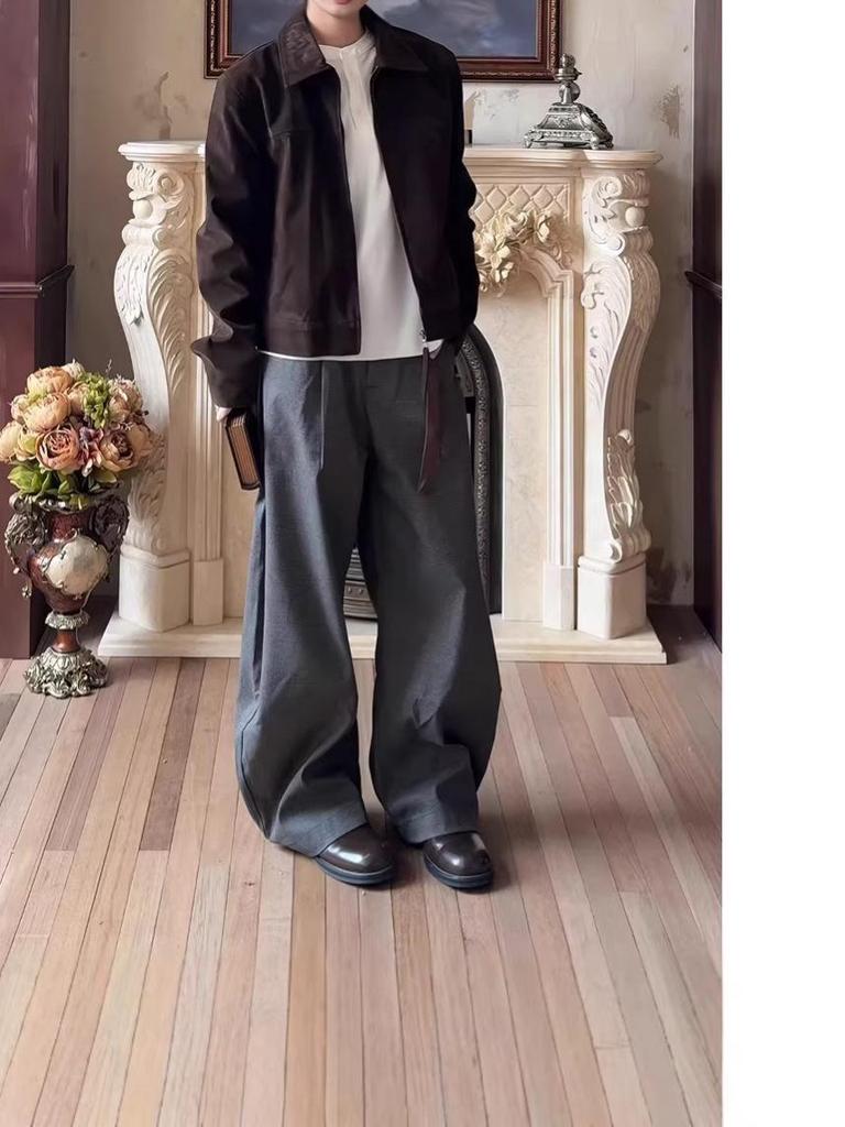 Αμερικανικό Δερμάτινο Μπουφάν Bomber από Σουέτ Ελαφιού: Unisex κοντό στυλ σε πολυτελές καφέ, ελαφρύ ρούχο εργασίας εμπνευσμένο από την Κορέα