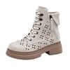 Leather Hollow Martin Boots Women's Platform Double Side Zipper Women's Leather Boots Lace-up Casual Shoes