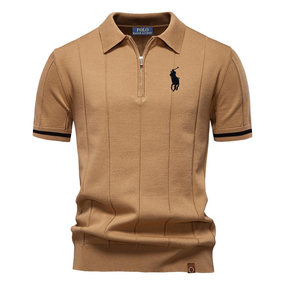 Polo Ralph Lauren Jaro/Léto Pony Vyšívané Nové Pánské Business Casual Vlněné Polokošile, Pletená Polokošile s Límcem na Knoflíčky, Krátký Rukáv