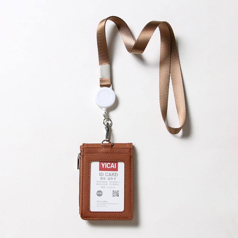 Solid Color Horizontal Vertical Employee Staff ID Work Card Cover with Retractable Badge Reel Lanyard Badge Pass Bus Card Holder