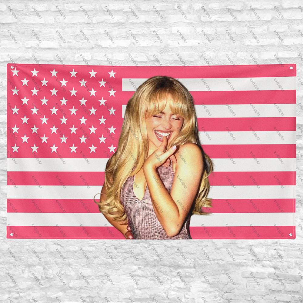 S-Sabrina C-Carpenter Flaga USA Amerykańska Flaga Gobelin Gwiazda Popu Wystrój Pokoju Baner Koncertowy Prezent Pokój Fana Akademik Dekoracja Ścienna Prezent 150X200cm