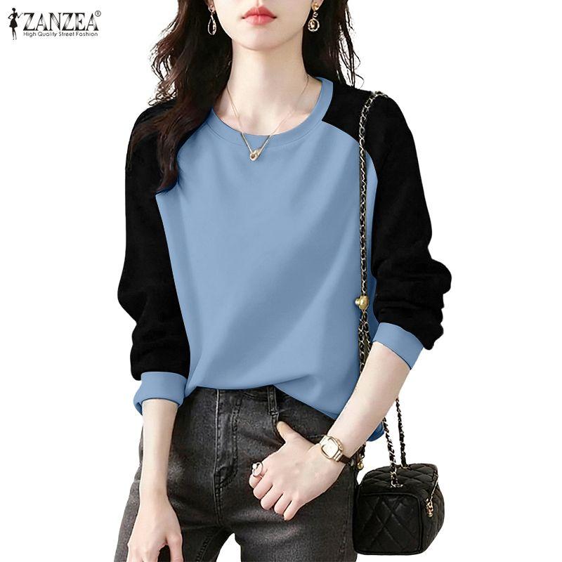 

ZANZEA Женские повседневные пуловеры с круглым вырезом, пэчворком и длинными рукавами 2XL синий