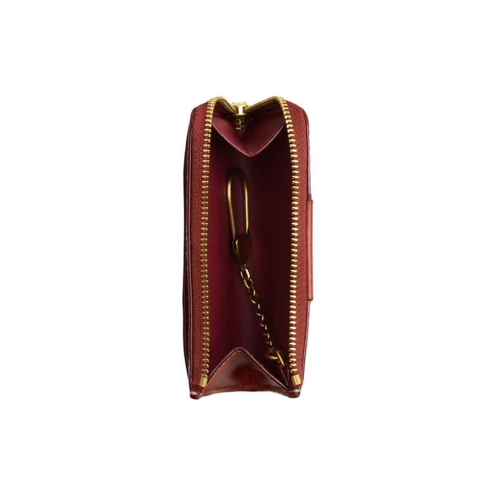 Coach Essential 11 Metal Logo Zipper Key Pouch Coated Canvas And Calfskin Unisex Accessories Brass Brown CR517-B4NQ4