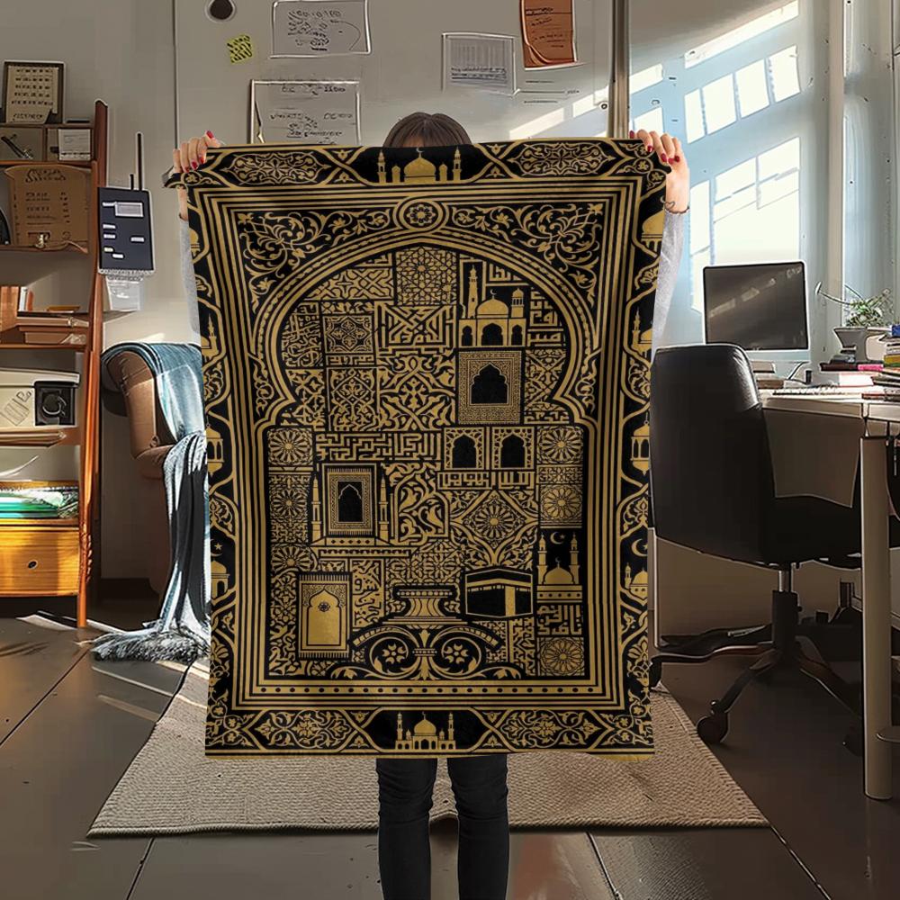 1Pc Muslim Print Flannel Blanket, High Quality Comfortable for All Seasons, Home Decor, Warmth and Comfort, Perfect for Christmas Gifts W127