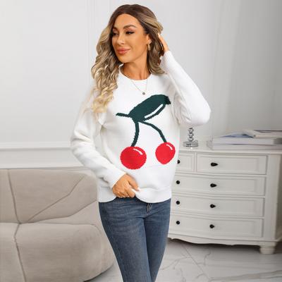 The New Autumn and Winter Women's Collection Features A Cute Cherry Valentine's Day Knitted Sweater That Is Casual, Versatile and Fashionable