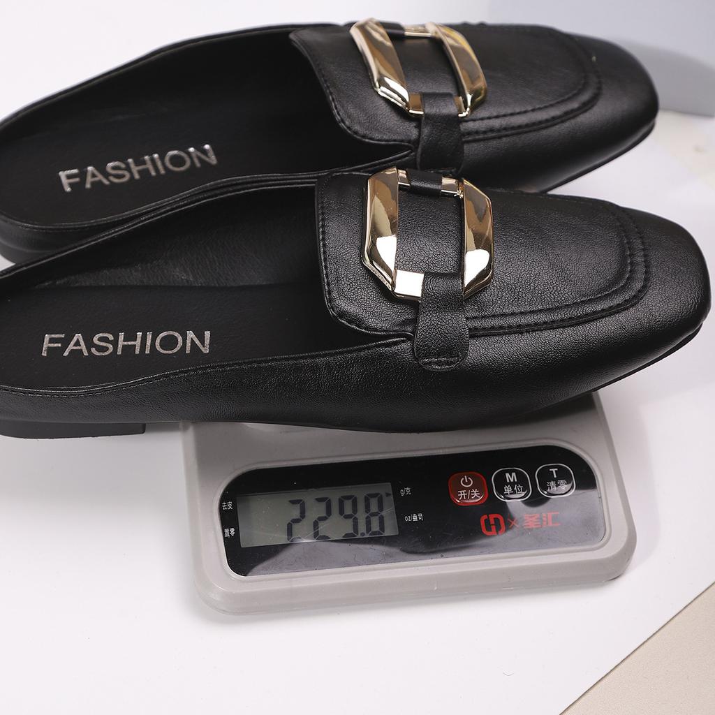 Foreign Trade Half Slippers Women's Summer Outer Wear 2025 Summer New Lazy Bag Head Metal Flat Single Shoes Casual Sandals