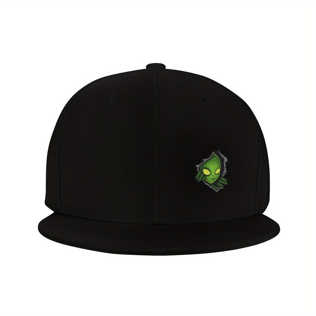 Alien Peeking Through Hole Snapback Cap Adjustable Polyester Flat Brim Baseball Hat Casual Outdoor Unisex