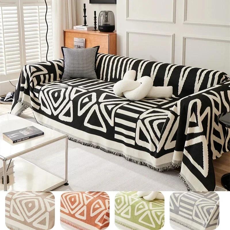 Geometric Printed Sofa Blanket Chenille Dustproof Anti-scratch Sofa Mat for Living Room Multipurpose Furniture Protection Cover