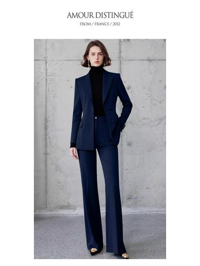 AD Gold Brown Wool Herringbone Suit: Autumn/Winter Formal Blazer & Wide-Leg Trousers