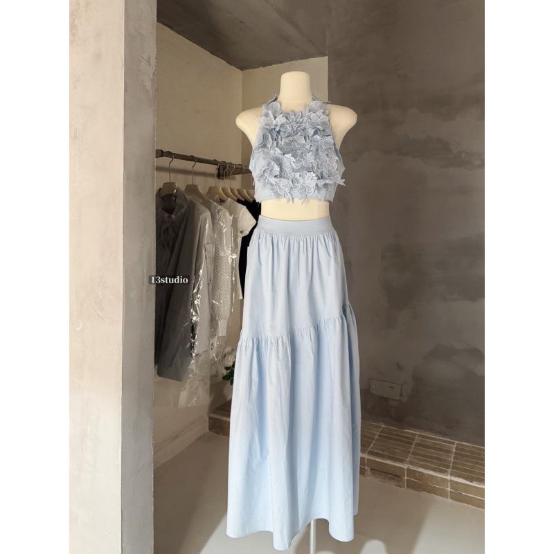 

Tongiiu Goddess Design Embroidered Vest Top & A-line Long Skirt Set for Women - Summer Collection Small