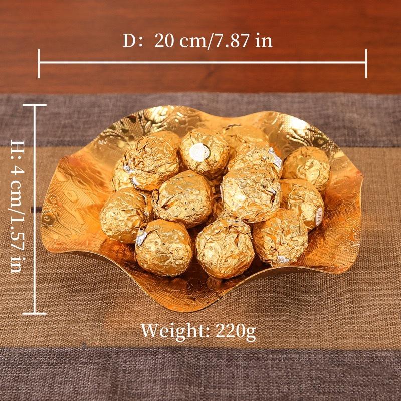European Fruit Plate, Alloy Household Flower Shaped Plate, Gold And Silver Snack Plate Household Simple Tabletop Decoration,20cm