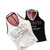 Women's American Spicy Letter Print Halter Tank Top with Chest Pad - Slimming & Flattering